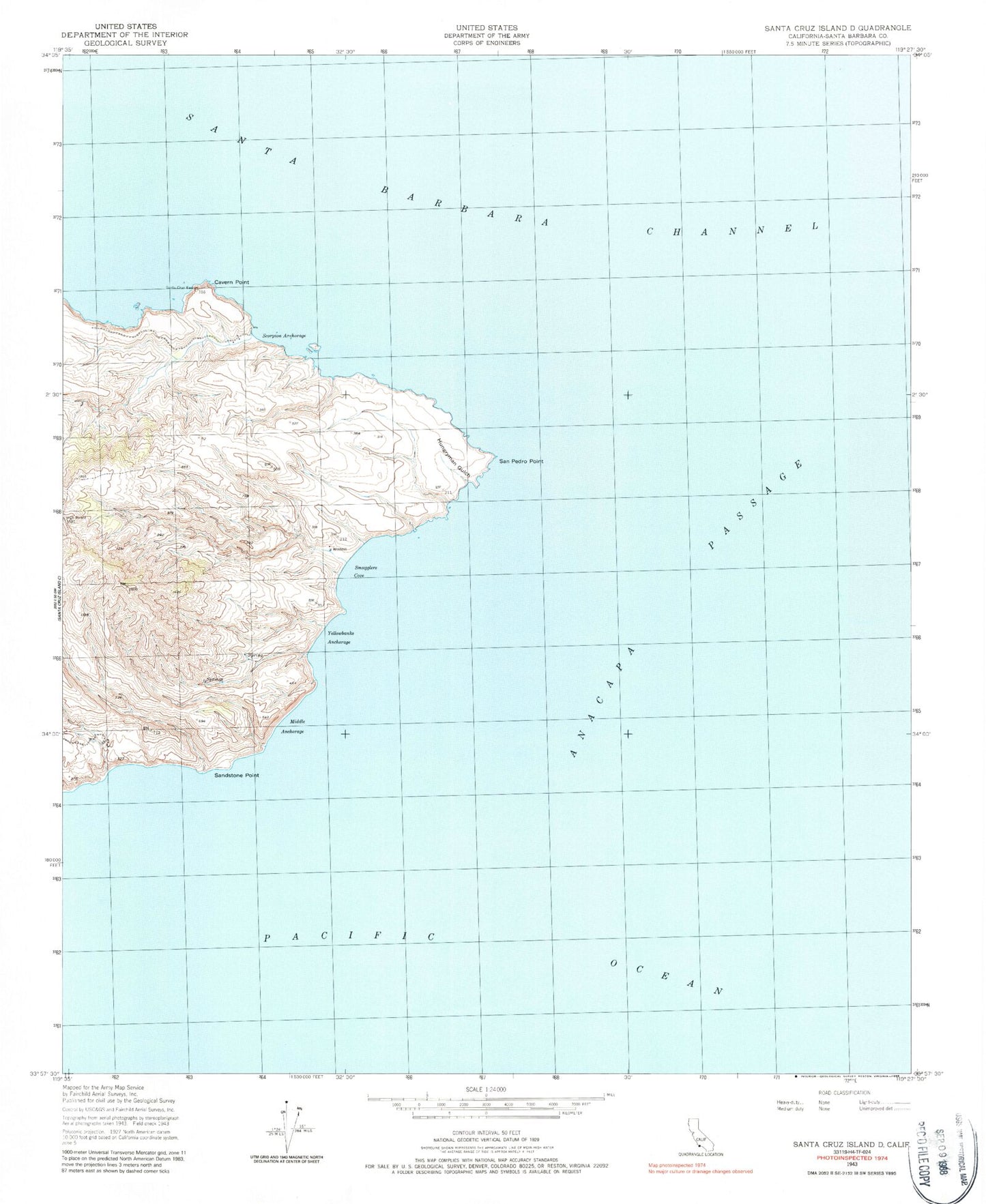 Classic USGS Santa Cruz Island D California 7.5'x7.5' Topo Map Image