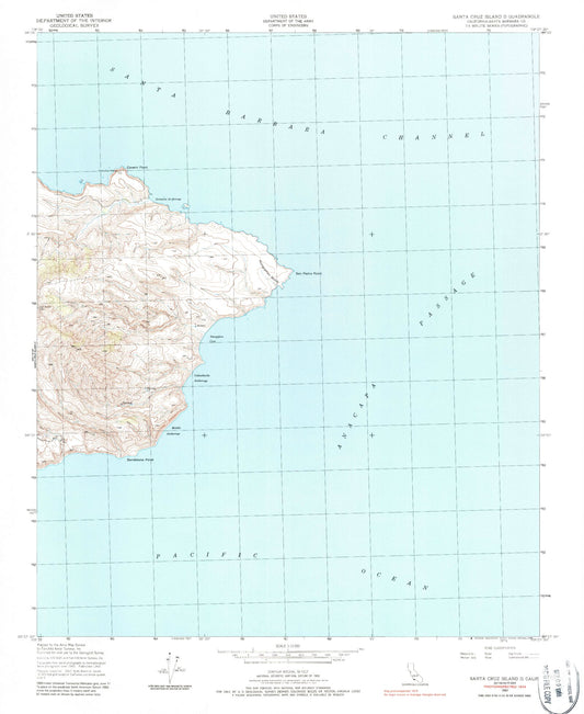 Classic USGS Santa Cruz Island D California 7.5'x7.5' Topo Map Image
