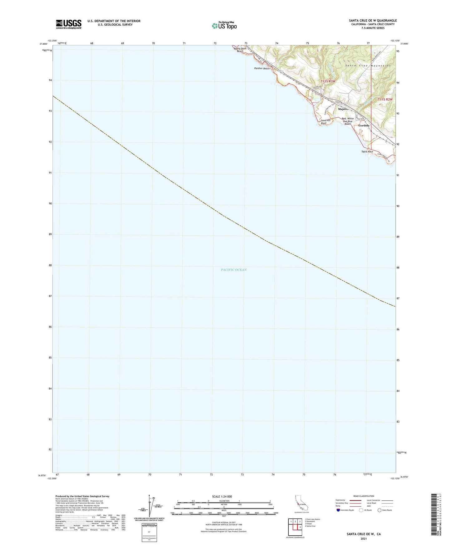 Santa Cruz OE W California US Topo Map Image