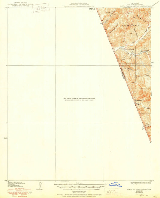 Classic USGS Santa Felicia Canyon California 7.5'x7.5' Topo Map Image