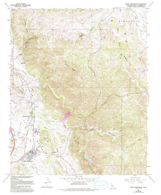 Classic USGS Santa Margarita California 7.5'x7.5' Topo Map Image