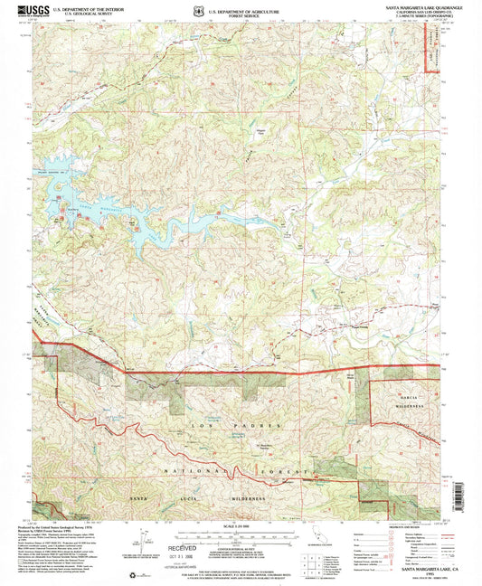 Classic USGS Santa Margarita Lake California 7.5'x7.5' Topo Map Image