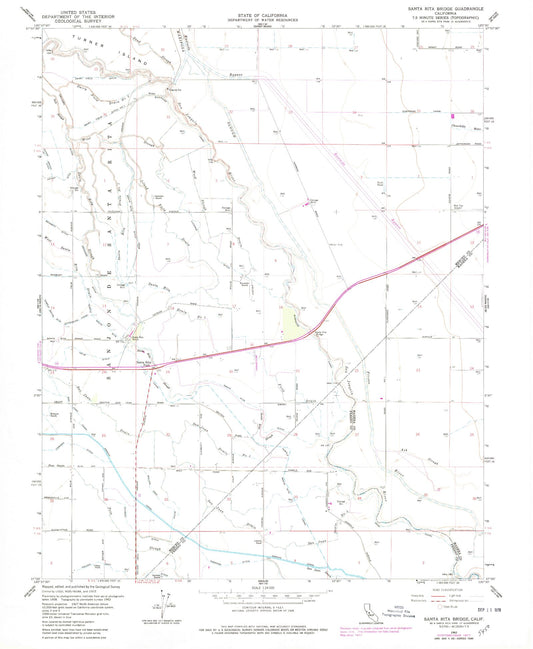 Classic USGS Santa Rita Bridge California 7.5'x7.5' Topo Map Image
