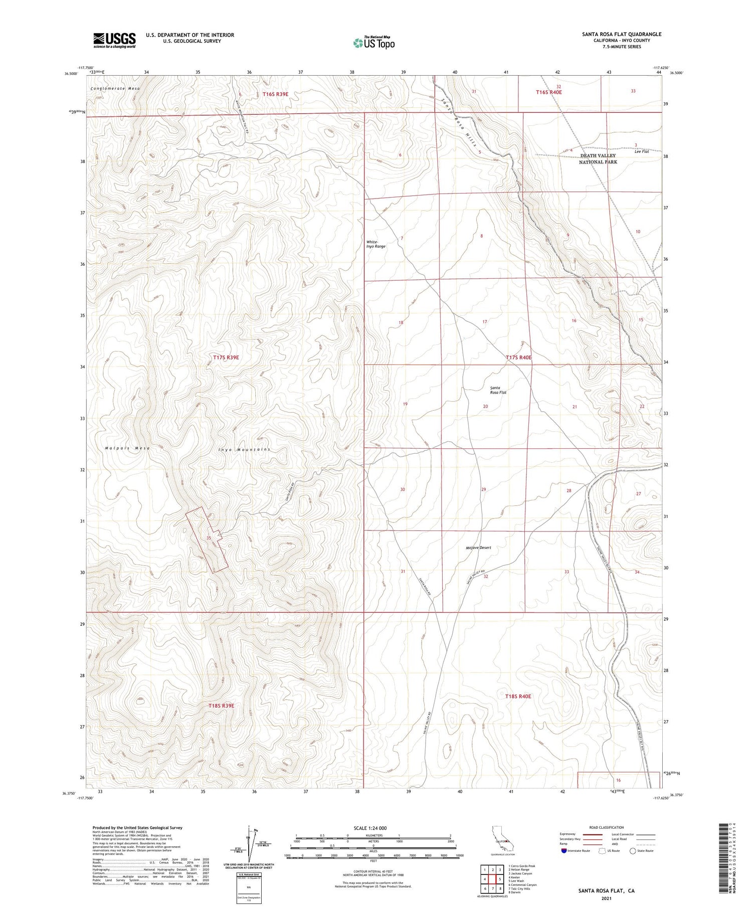 Santa Rosa Flat California US Topo Map Image
