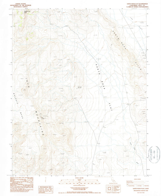 Classic USGS Santa Rosa Flat California 7.5'x7.5' Topo Map Image