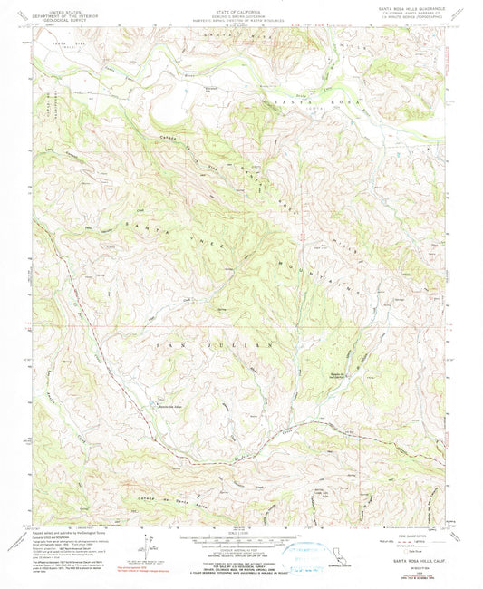 Classic USGS Santa Rosa Hills California 7.5'x7.5' Topo Map Image