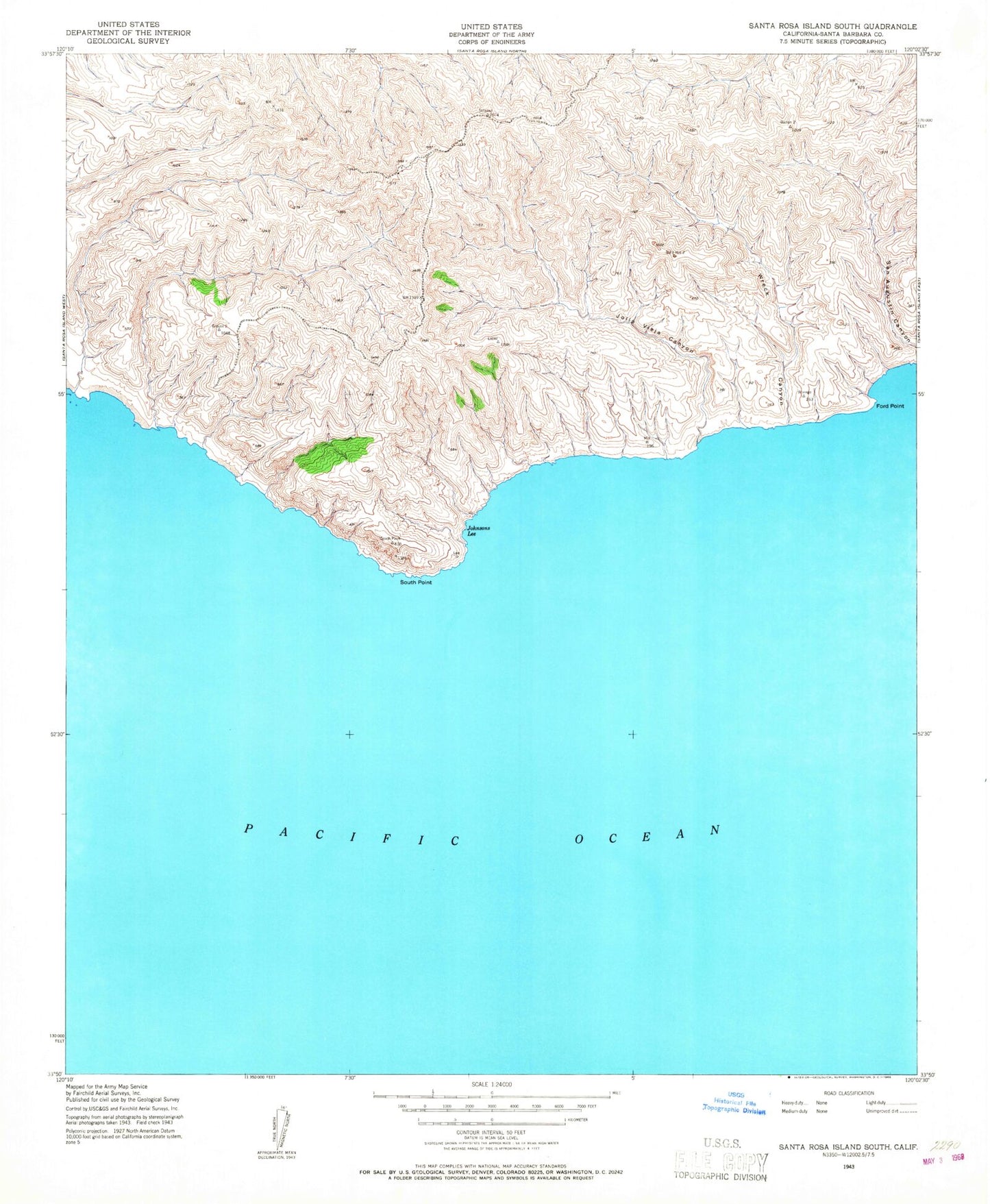 Classic USGS Santa Rosa Island South California 7.5'x7.5' Topo Map Image