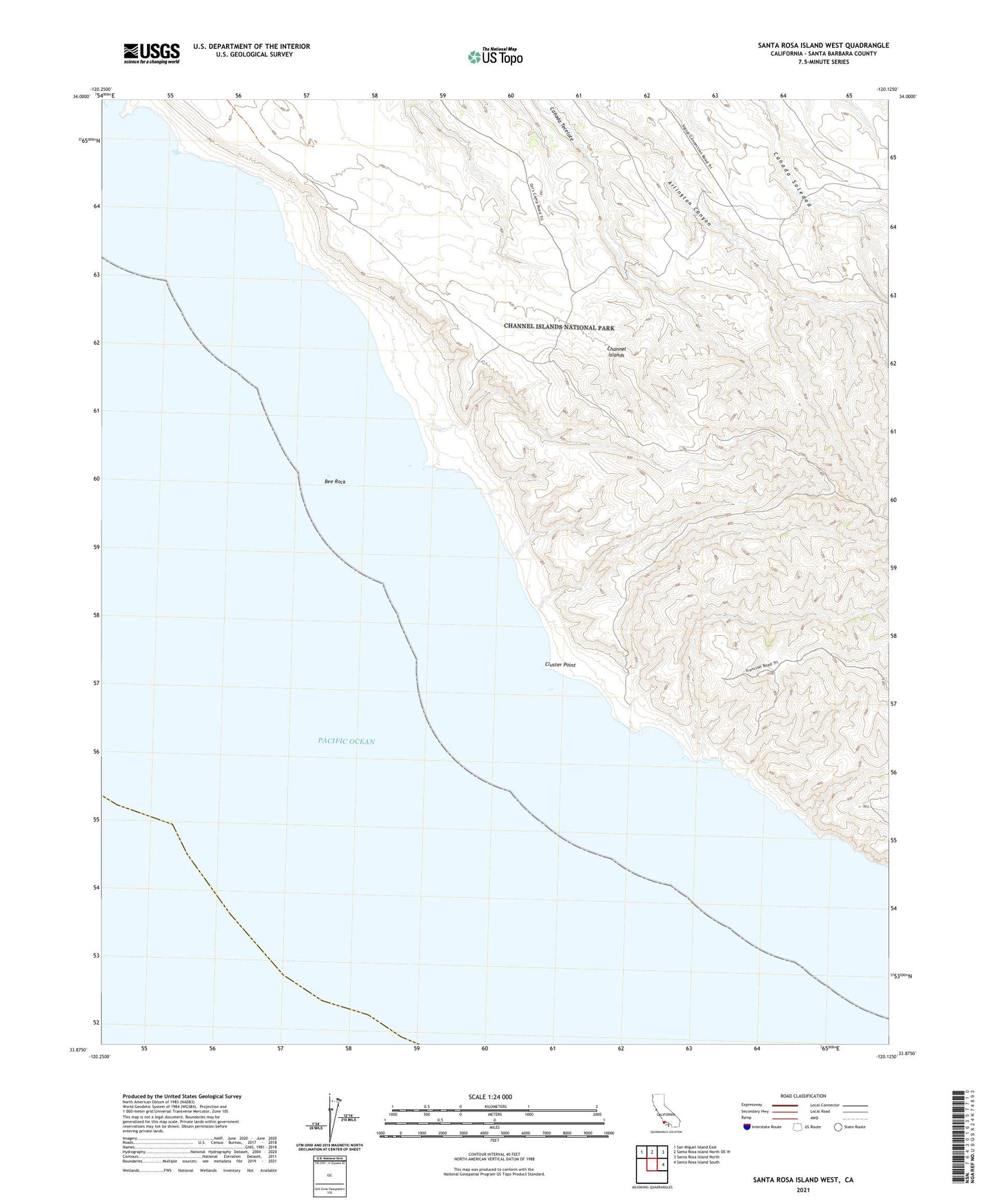 Santa Rosa Island West California US Topo Map Image