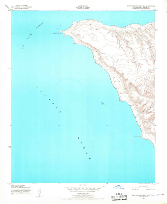 Classic USGS Santa Rosa Island West California 7.5'x7.5' Topo Map Image