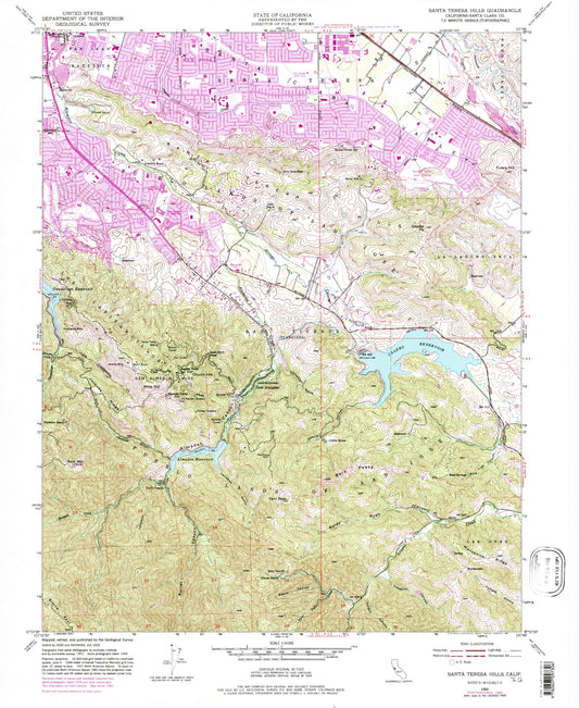 Classic USGS Santa Teresa Hills California 7.5'x7.5' Topo Map Image