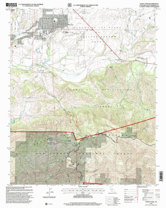 Classic USGS Santa Ynez California 7.5'x7.5' Topo Map Image