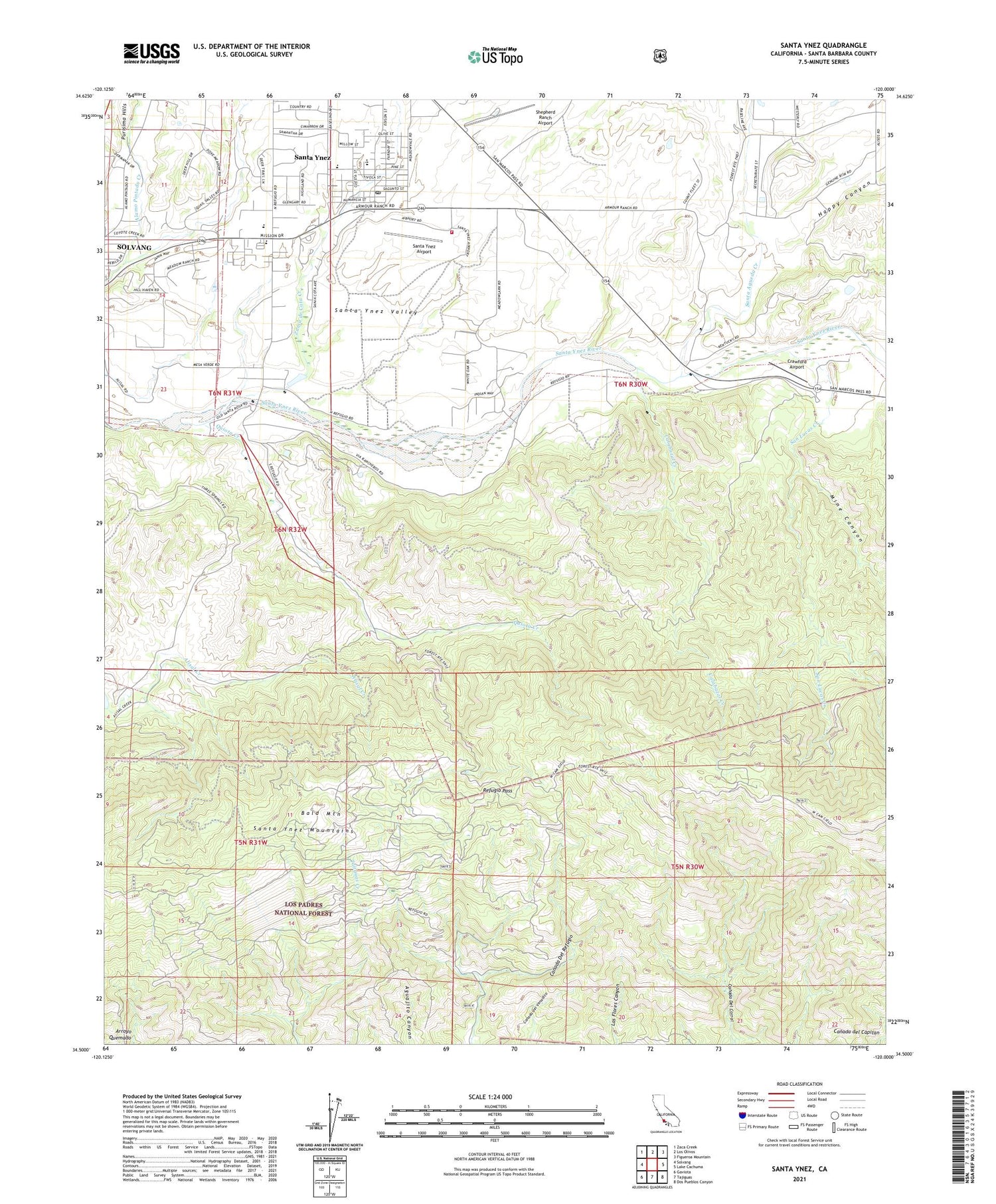 Santa Ynez California US Topo Map Image
