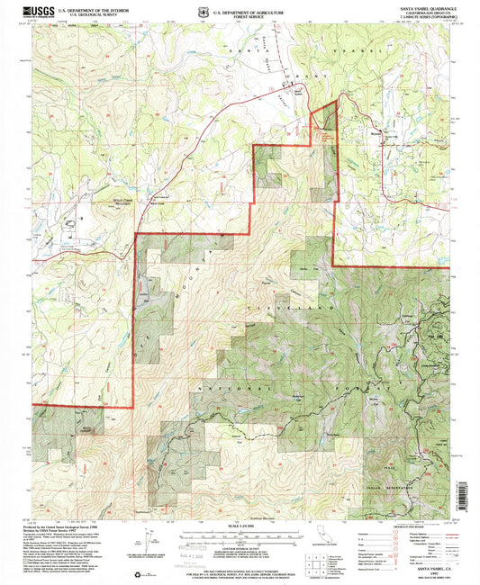 Classic USGS Santa Ysabel California 7.5'x7.5' Topo Map Image