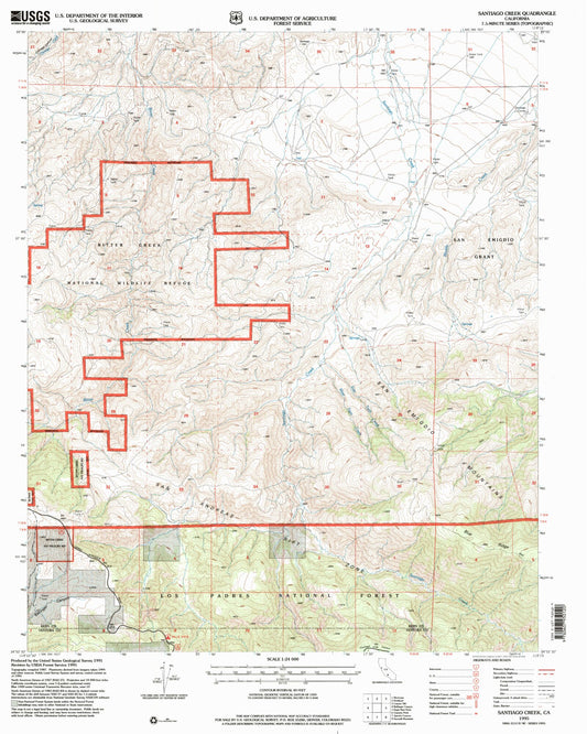 Classic USGS Santiago Creek California 7.5'x7.5' Topo Map Image