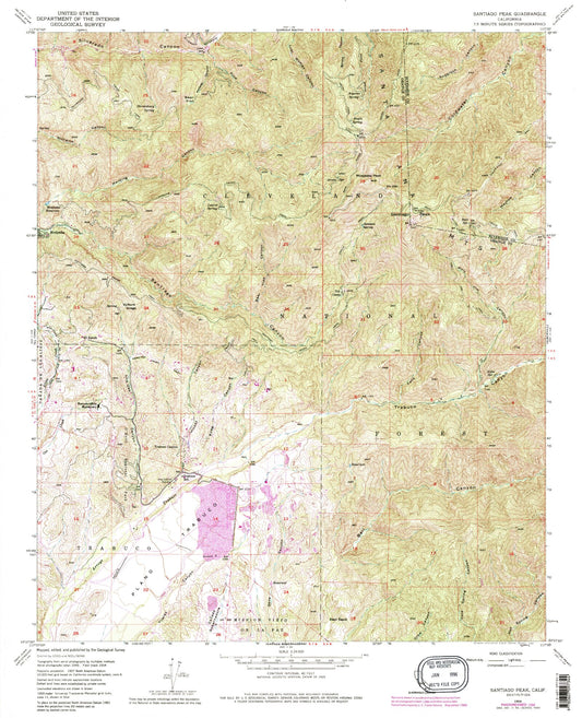 USGS Classic Santiago Peak California 7.5'x7.5' Topo Map Image