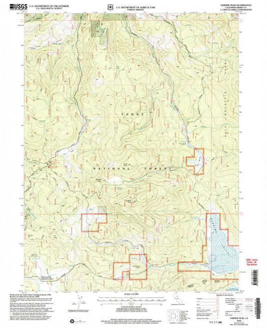 Classic USGS Sardine Peak California 7.5'x7.5' Topo Map Image