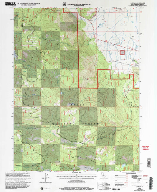 Classic USGS Sattley California 7.5'x7.5' Topo Map Image