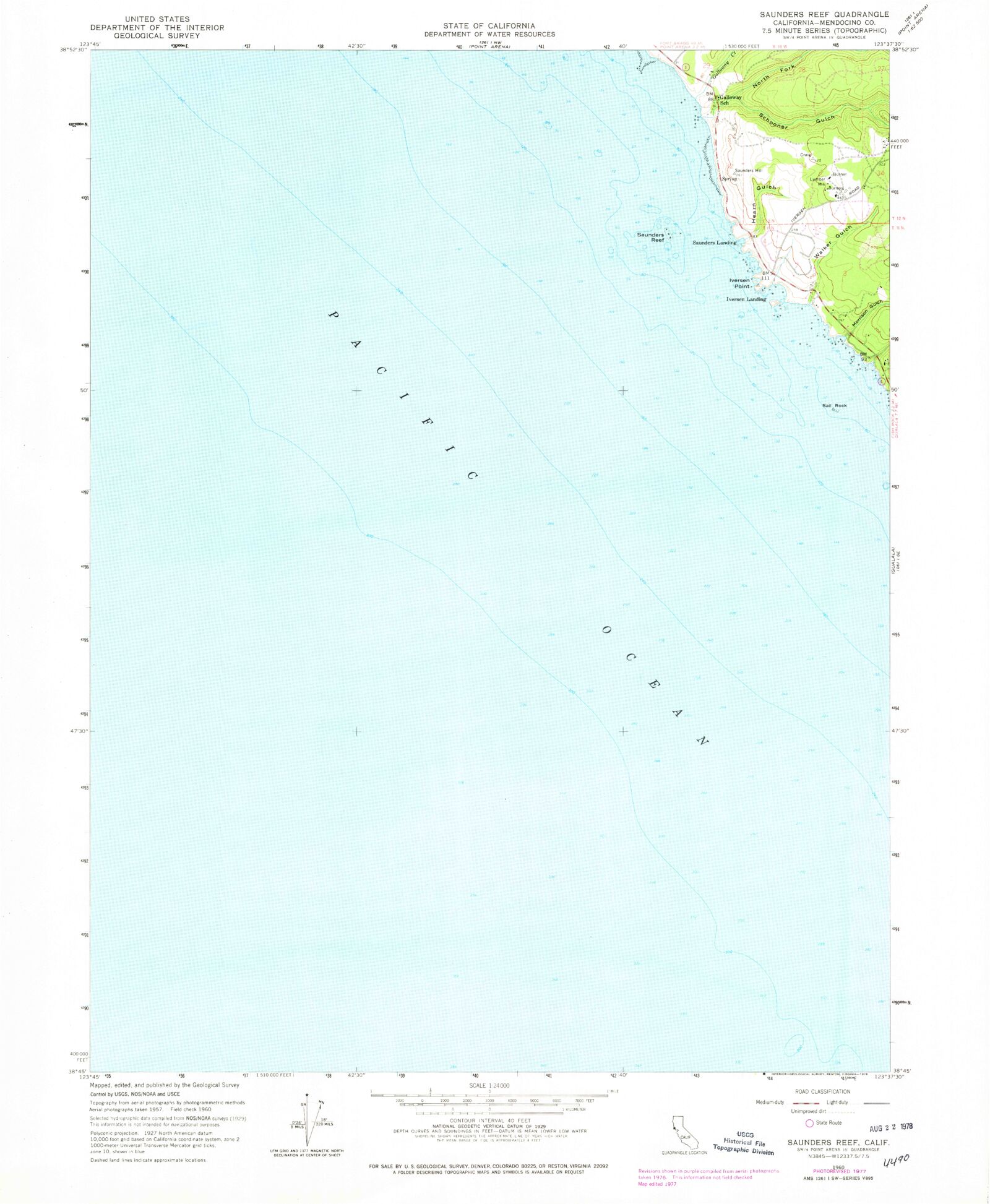 Classic USGS Saunders Reef California 7.5'x7.5' Topo Map – MyTopo Map Store