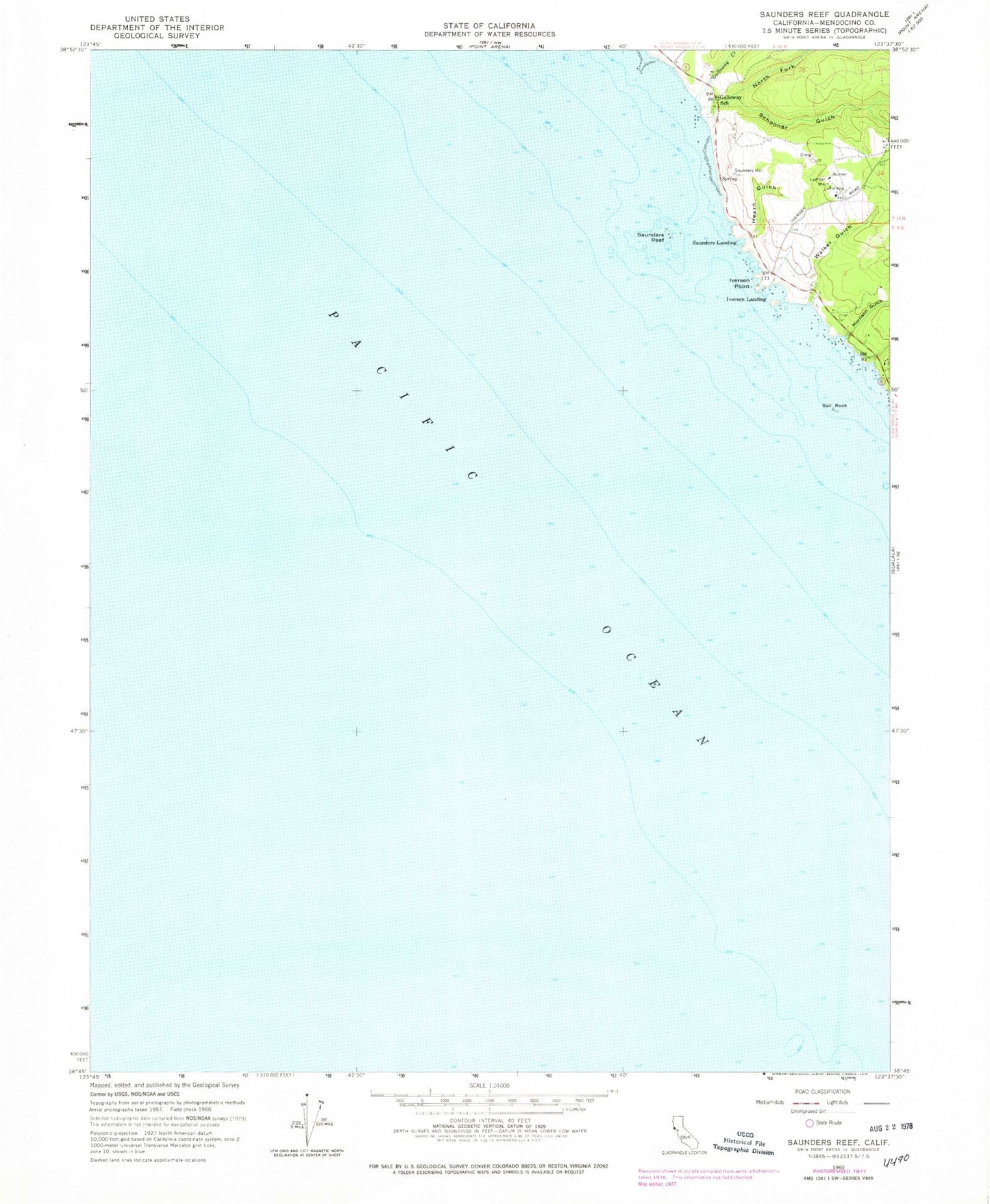 Classic USGS Saunders Reef California 7.5'x7.5' Topo Map Image