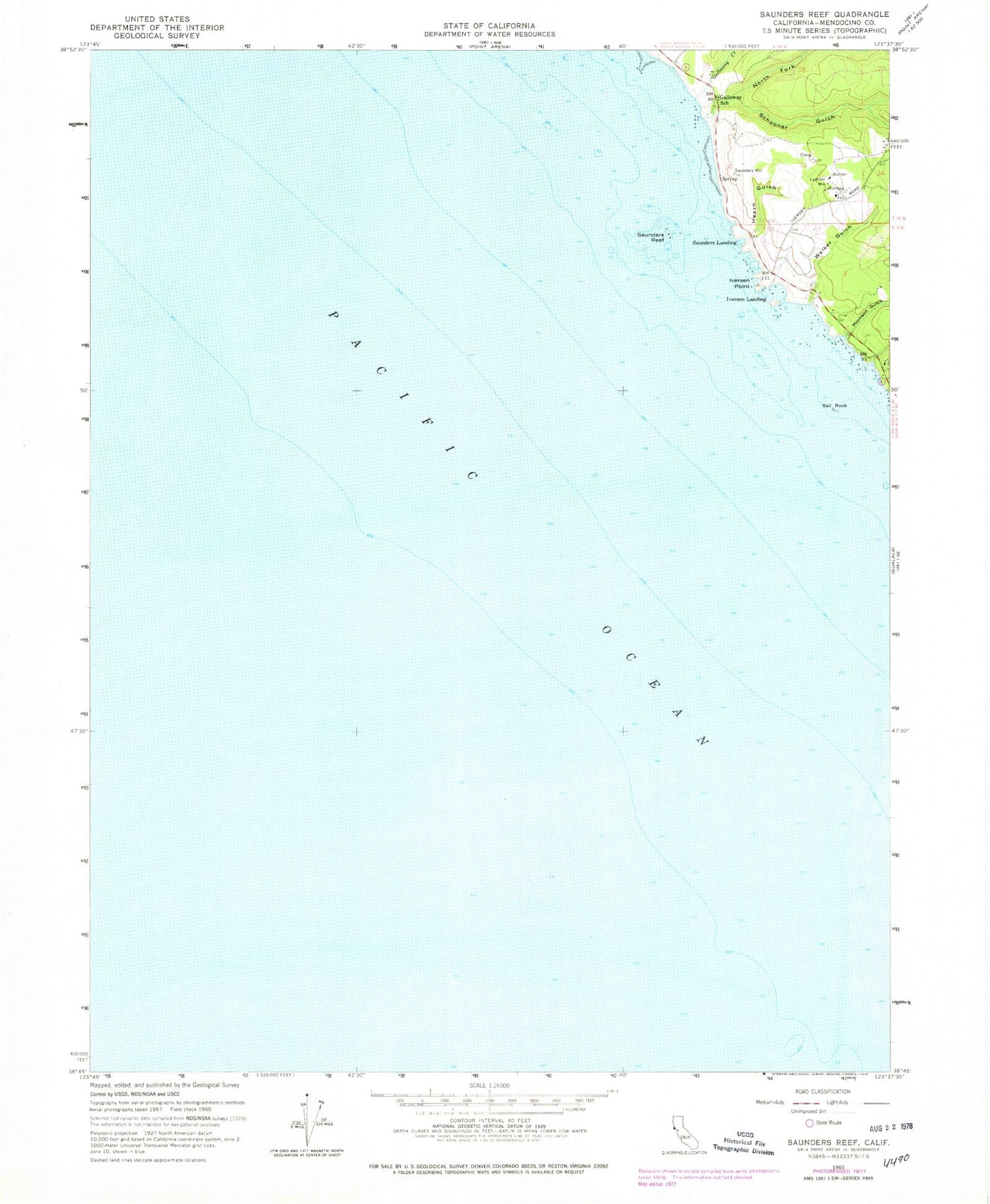 Classic USGS Saunders Reef California 7.5'x7.5' Topo Map Image
