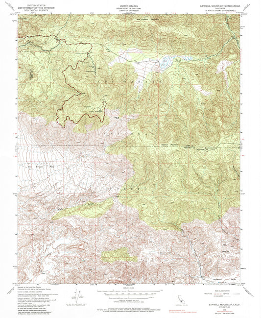 USGS Classic Sawmill Mountain California 7.5'x7.5' Topo Map Image