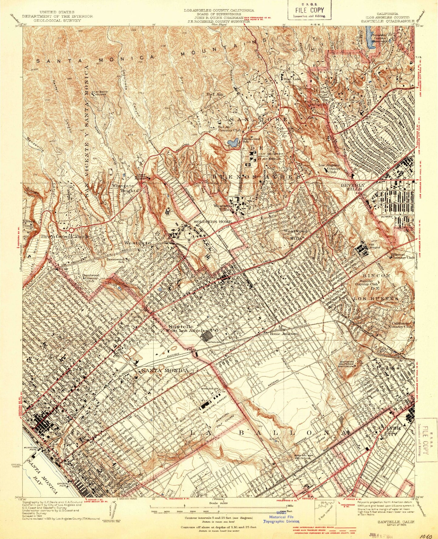 Classic USGS Sawtelle California 7.5'x7.5' Topo Map Image