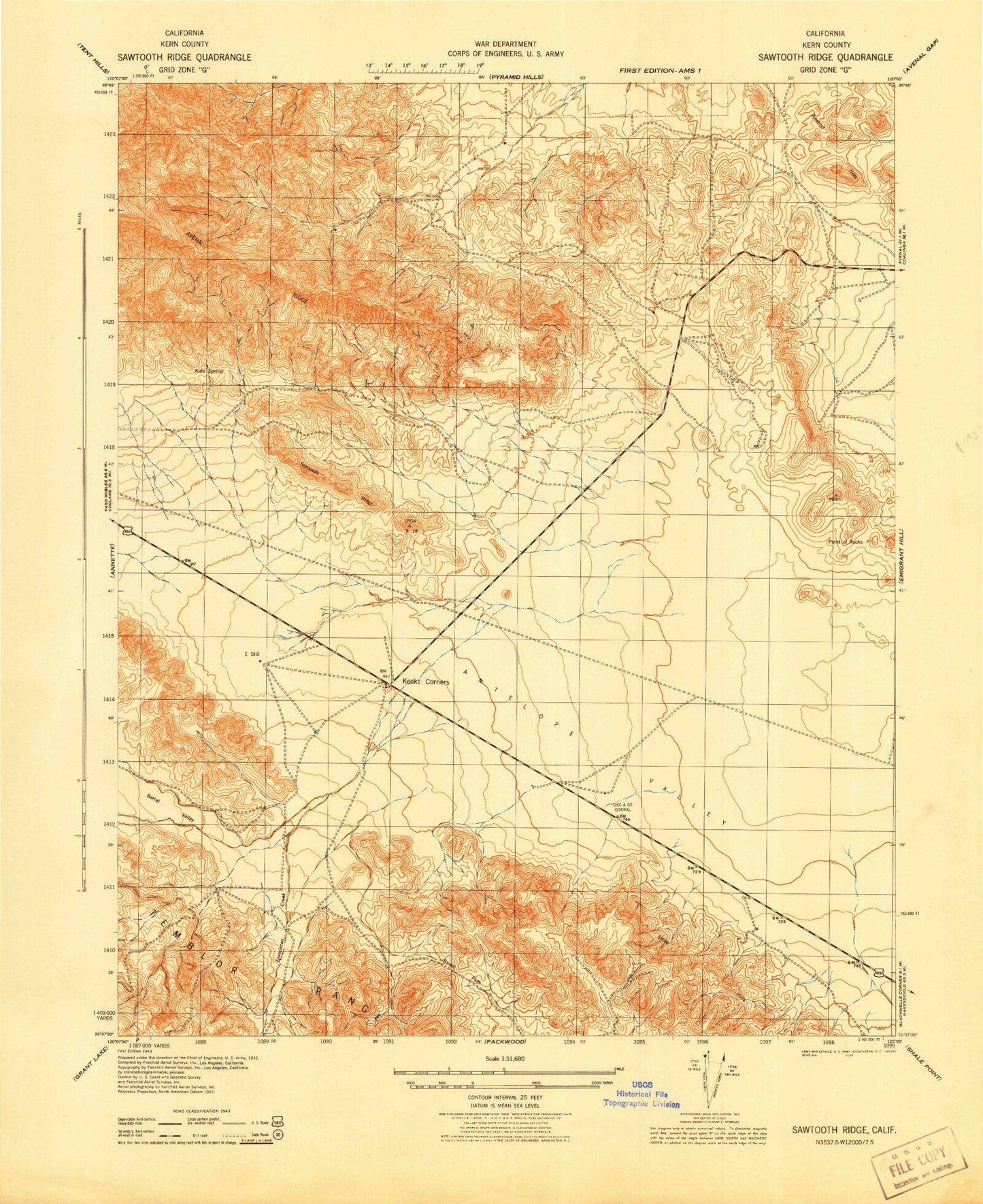 Classic USGS Sawtooth Ridge California 7.5'x7.5' Topo Map Image
