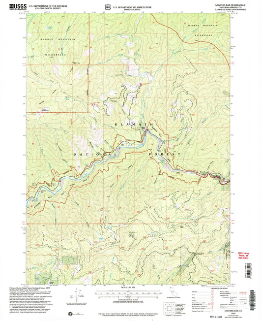 Classic USGS Sawyers Bar California 7.5'x7.5' Topo Map Image