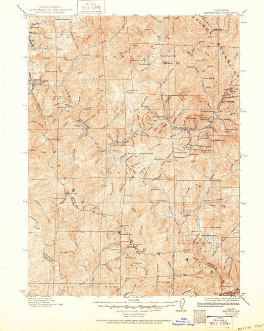 Historic 1923 Sawyers Bar California 30'x30' Topo Map Image