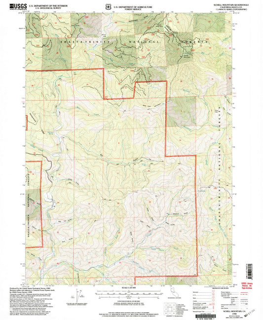 Classic USGS Schell Mountain California 7.5'x7.5' Topo Map Image