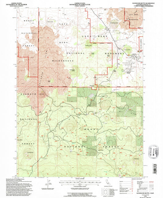 Classic USGS Schonchin Butte California 7.5'x7.5' Topo Map Image