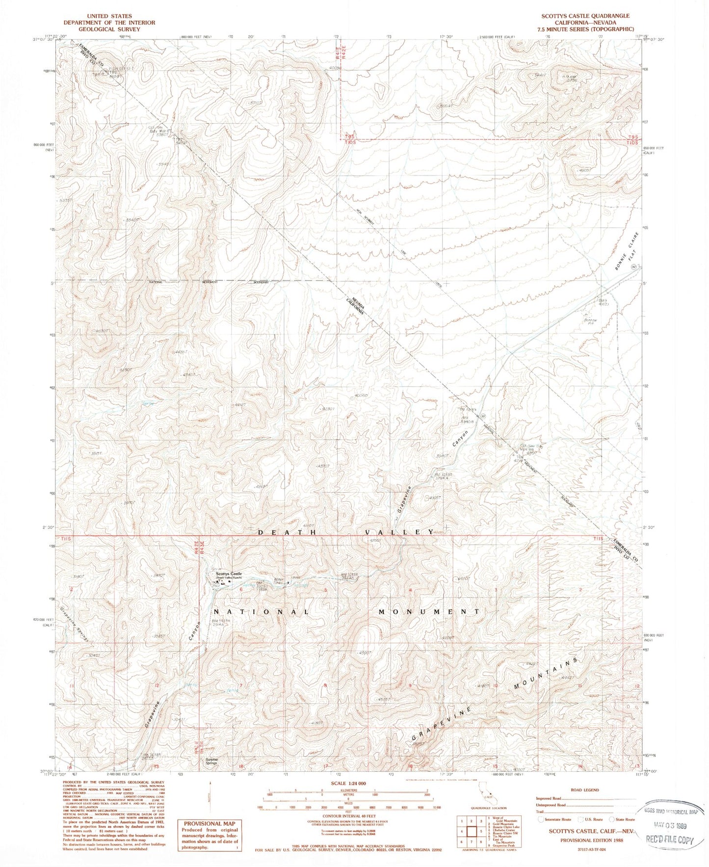 Classic USGS Scottys Castle California 7.5'x7.5' Topo Map Image