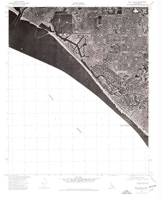Classic USGS Seal Beach California 7.5'x7.5' Topo Map Image
