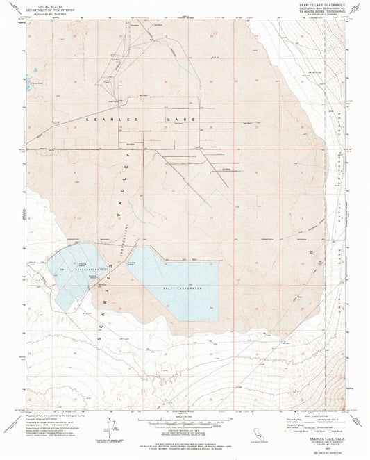 Classic USGS Searles Lake California 7.5'x7.5' Topo Map Image