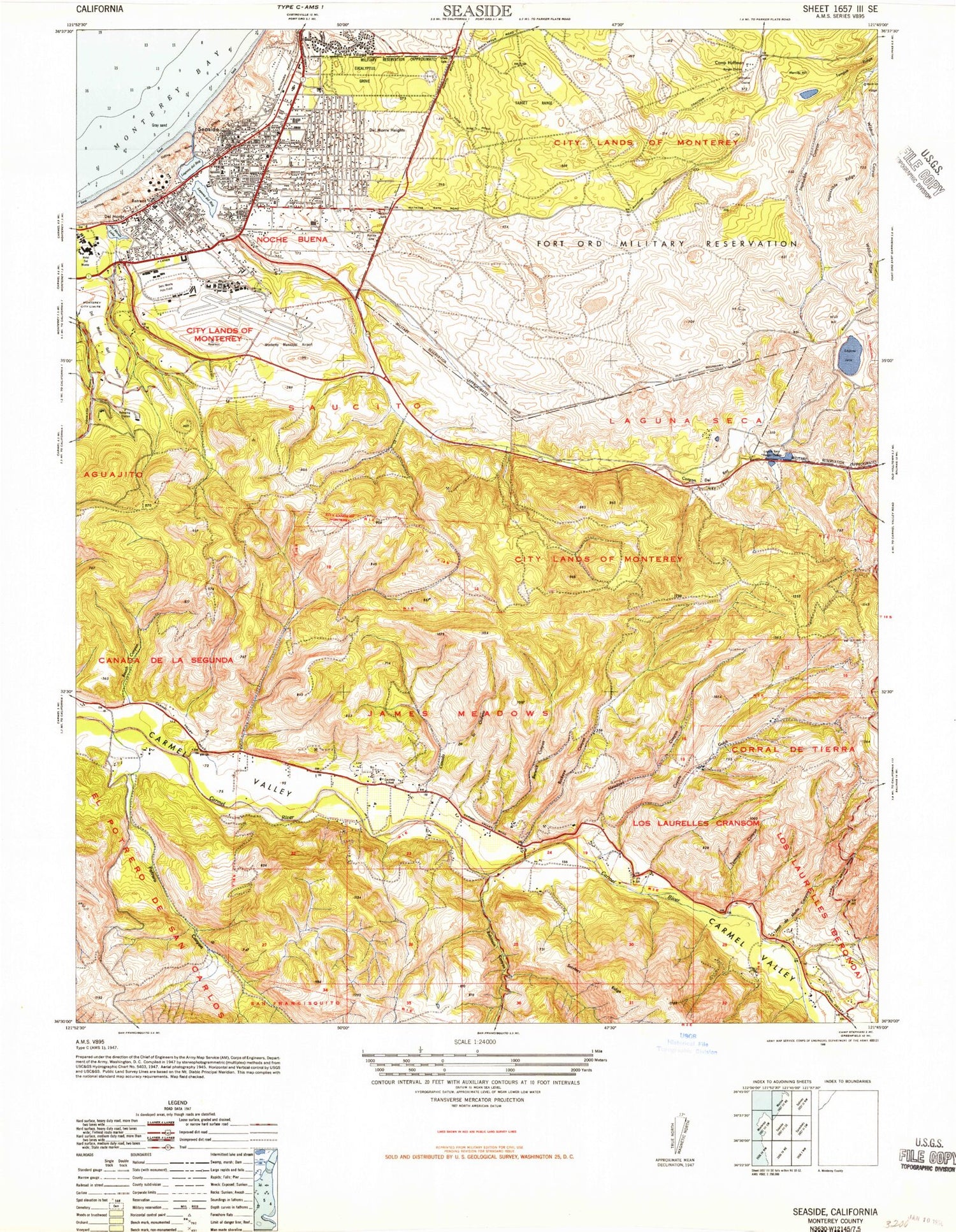 Classic USGS Seaside California 7.5'x7.5' Topo Map Image