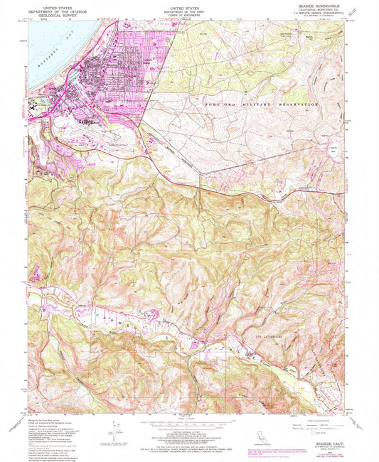 Classic USGS Seaside California 7.5'x7.5' Topo Map Image