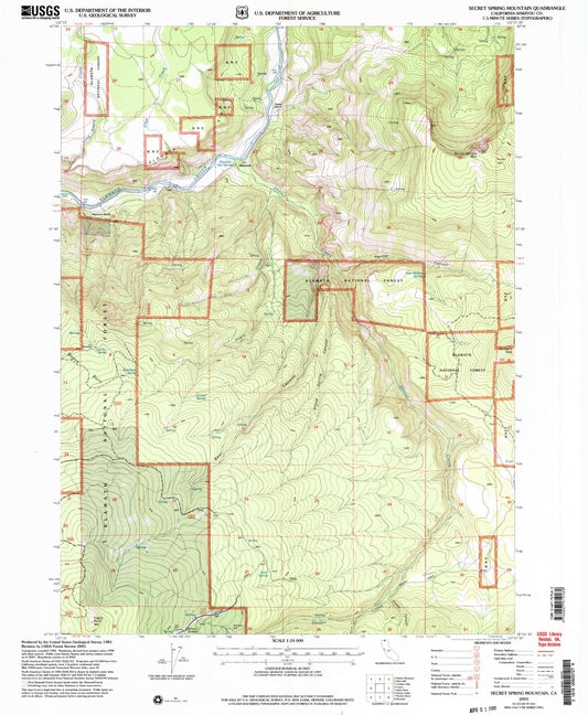 Classic USGS Secret Spring Mountain California 7.5'x7.5' Topo Map Image