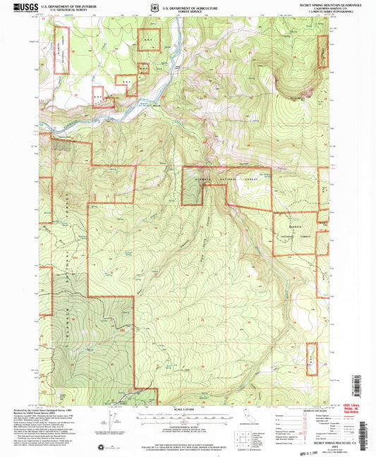 Classic USGS Secret Spring Mountain California 7.5'x7.5' Topo Map Image