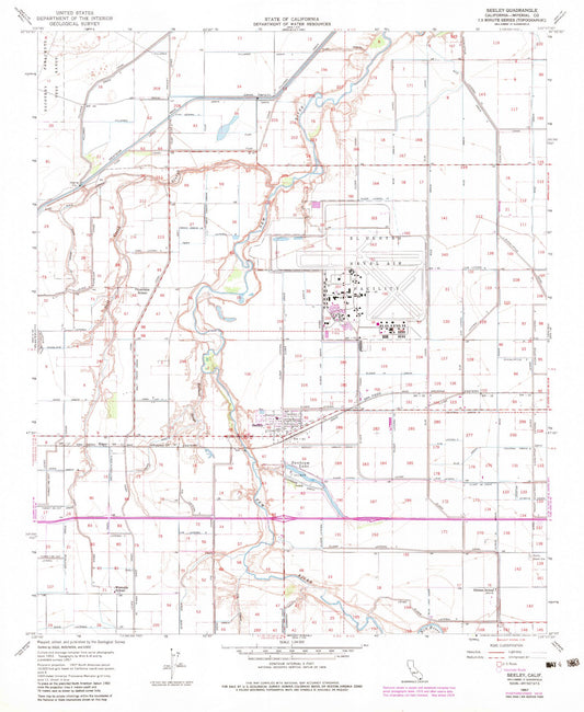 Classic USGS Seeley California 7.5'x7.5' Topo Map Image