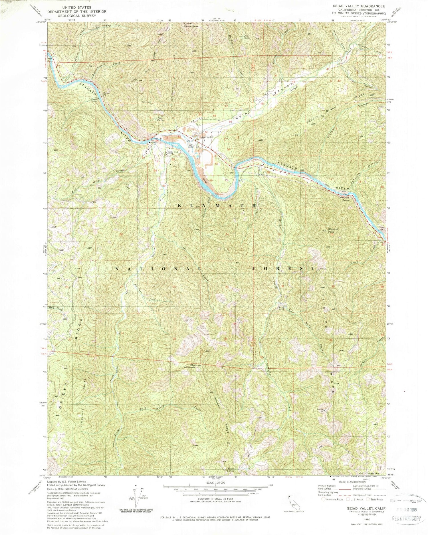Classic USGS Seiad Valley California 7.5'x7.5' Topo Map Image