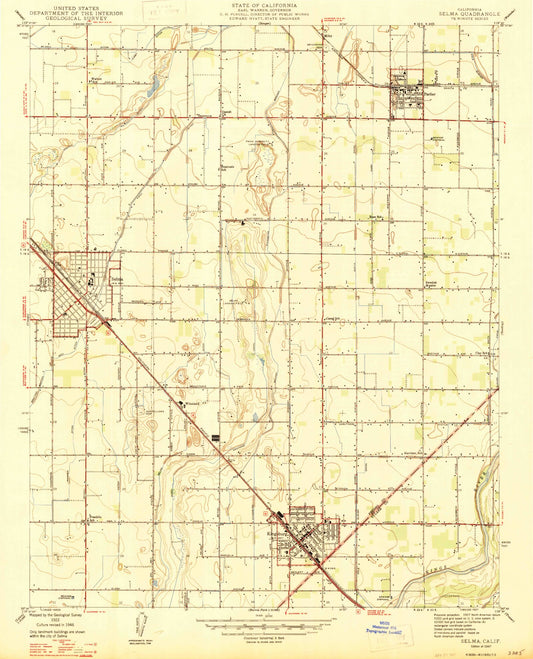 Classic USGS Selma California 7.5'x7.5' Topo Map Image