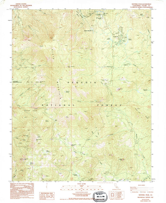 Classic USGS Sentinel Peak California 7.5'x7.5' Topo Map Image