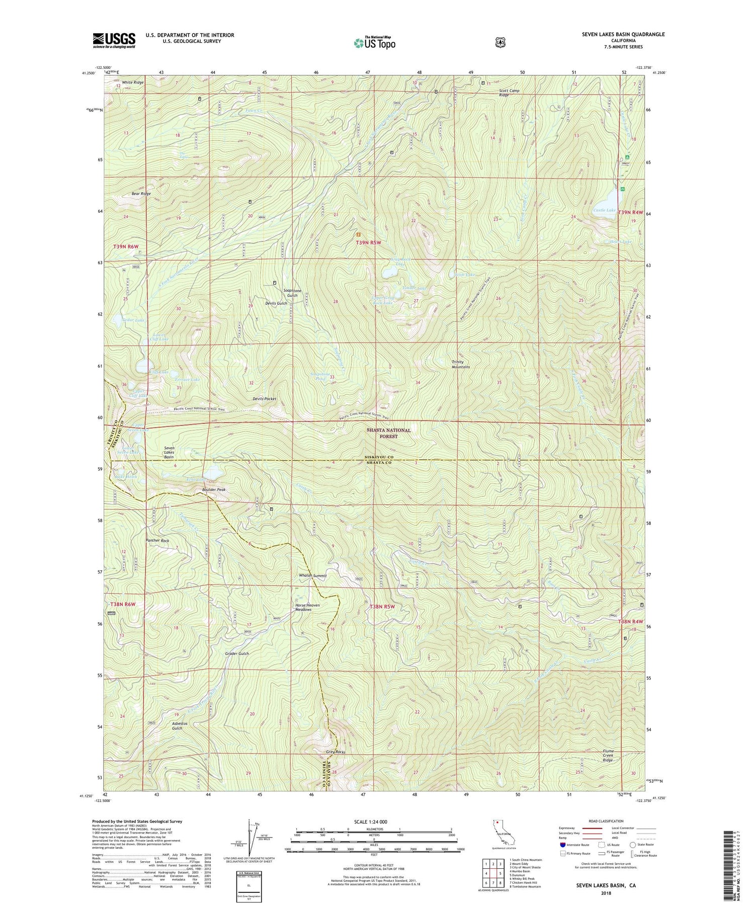 Seven Lakes Basin California US Topo Map Image