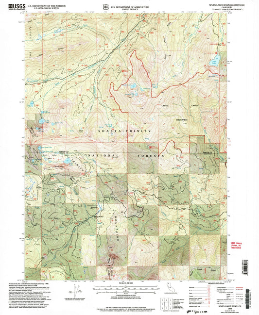 Classic USGS Seven Lakes Basin California 7.5'x7.5' Topo Map Image