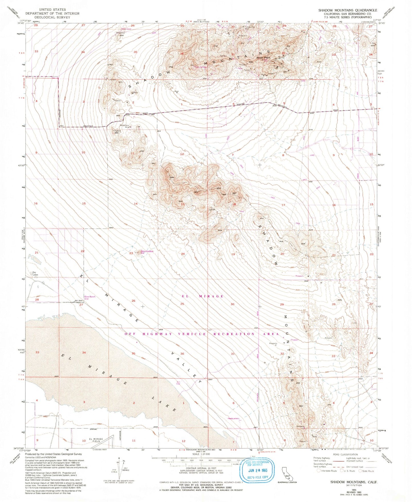 Classic USGS Shadow Mountains California 7.5'x7.5' Topo Map Image