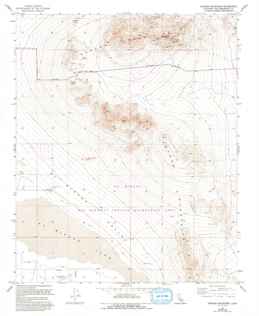 Classic USGS Shadow Mountains California 7.5'x7.5' Topo Map Image