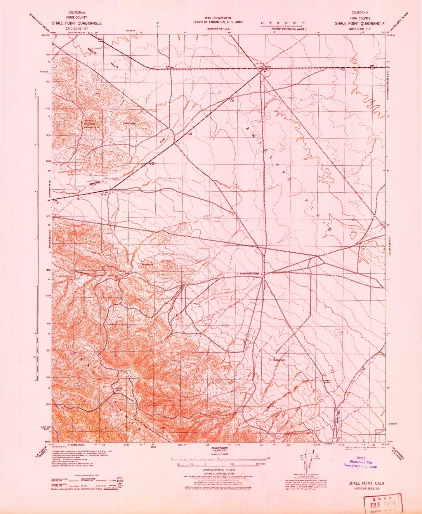 Classic USGS Shale Point California 7.5'x7.5' Topo Map Image