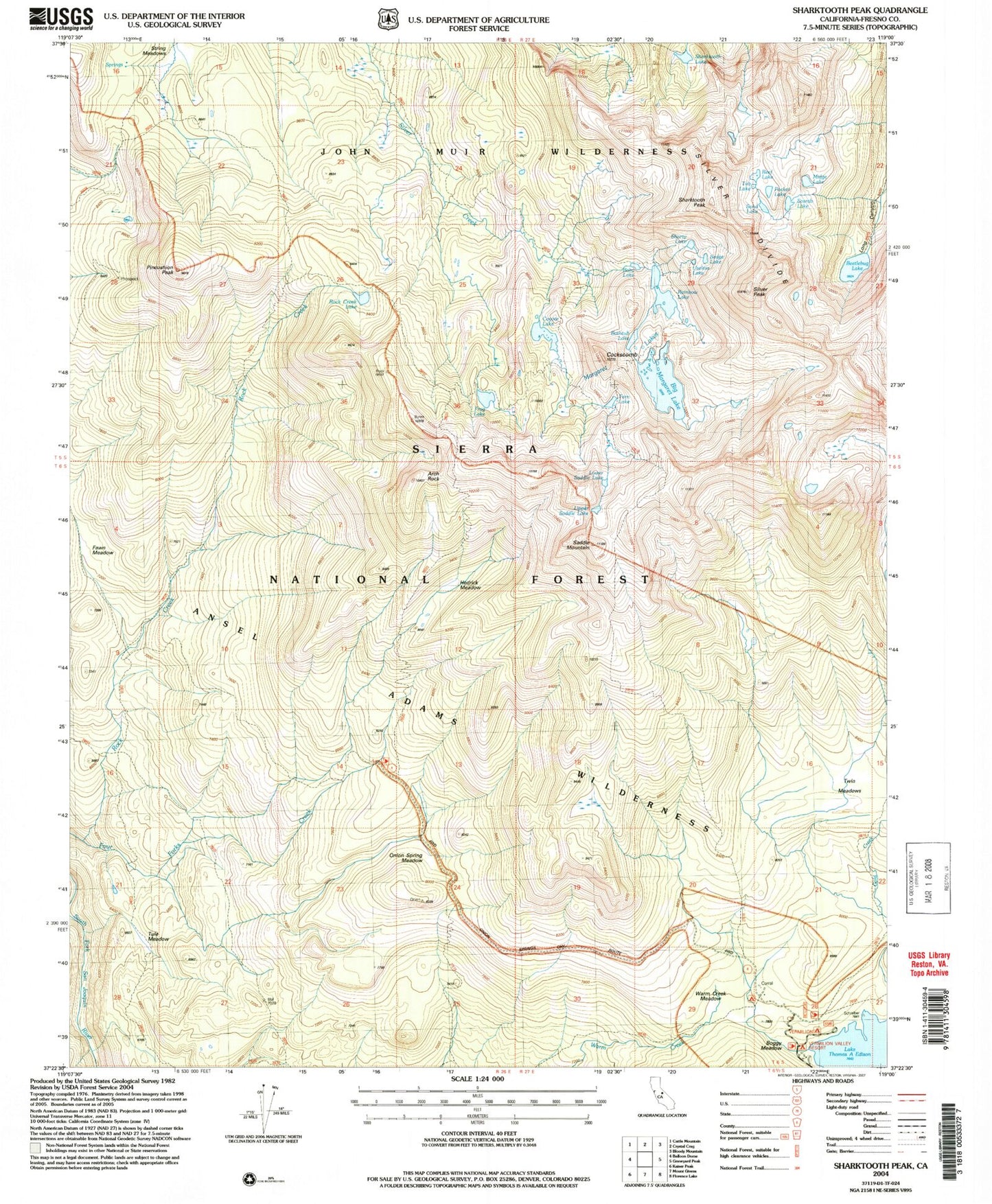 Classic USGS Sharktooth Peak California 7.5'x7.5' Topo Map Image