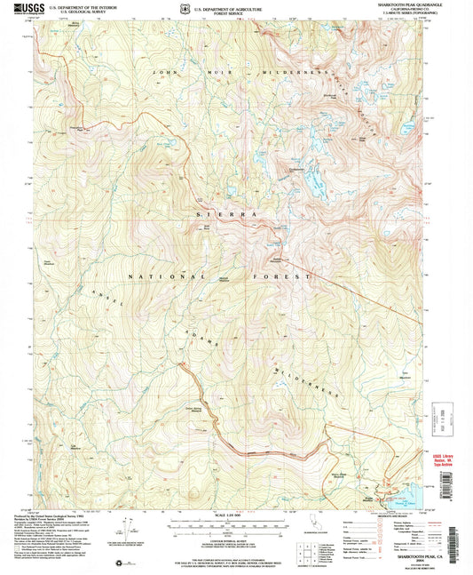 Classic USGS Sharktooth Peak California 7.5'x7.5' Topo Map Image