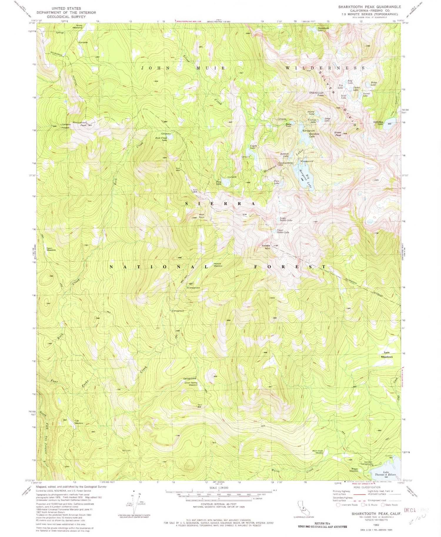 Classic USGS Sharktooth Peak California 7.5'x7.5' Topo Map Image
